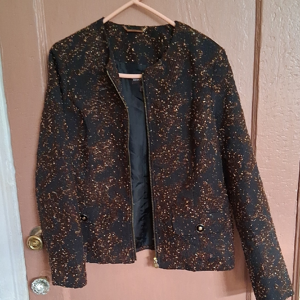 Dana Buchman Black Tweed Jacket with Gold Threading